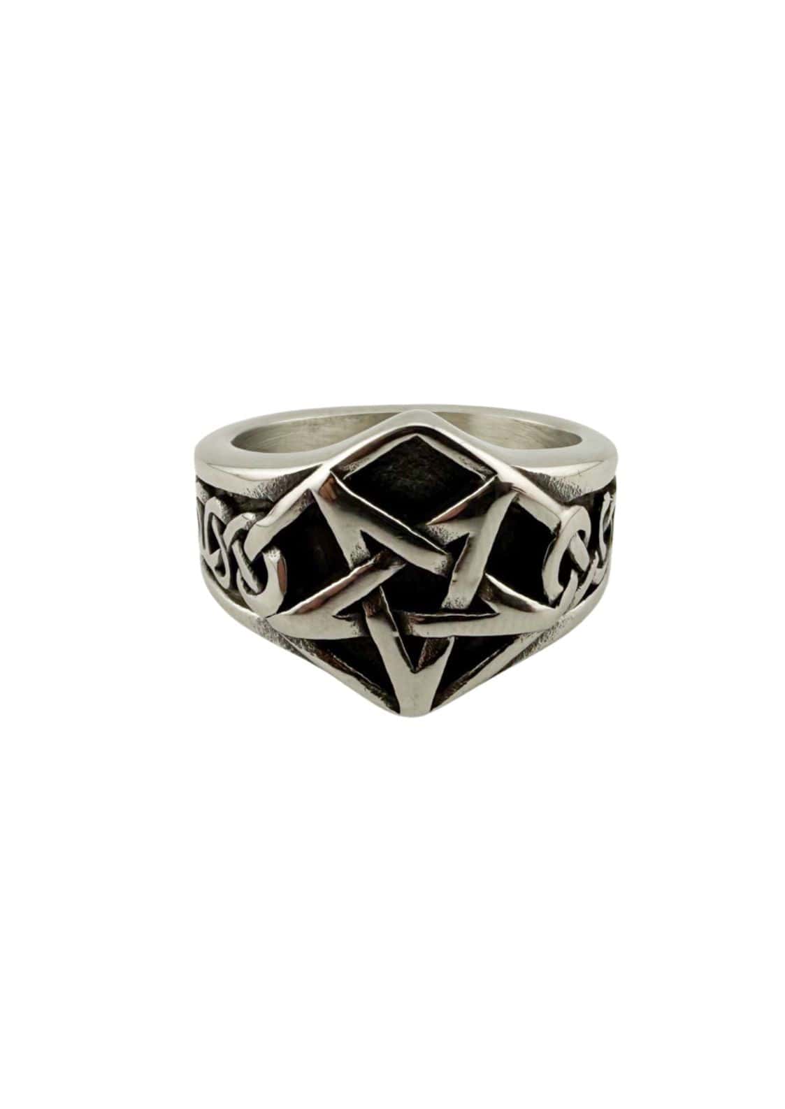 Silberner pentagram edelstahlring mit schwarzer emailleinlage hergestellt in china